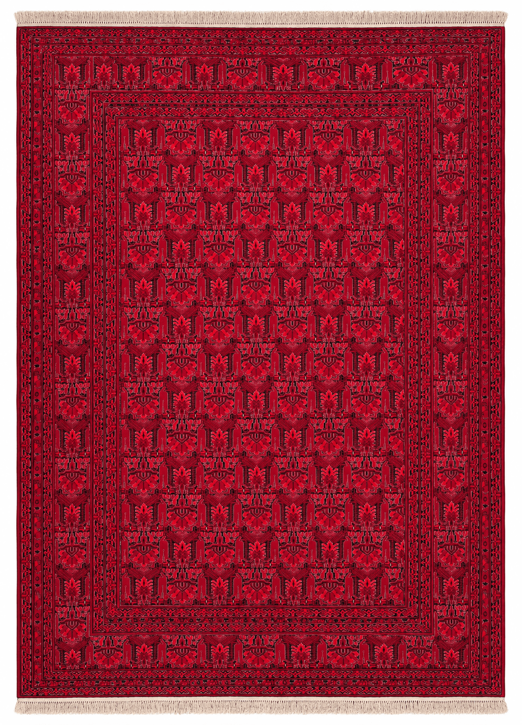 Bokhara — full view of the finely knotted deep-red Turkmen carpet